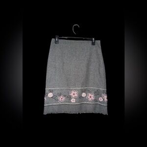 Ann Taylor Charcoal Skirt with Pink Floral Design